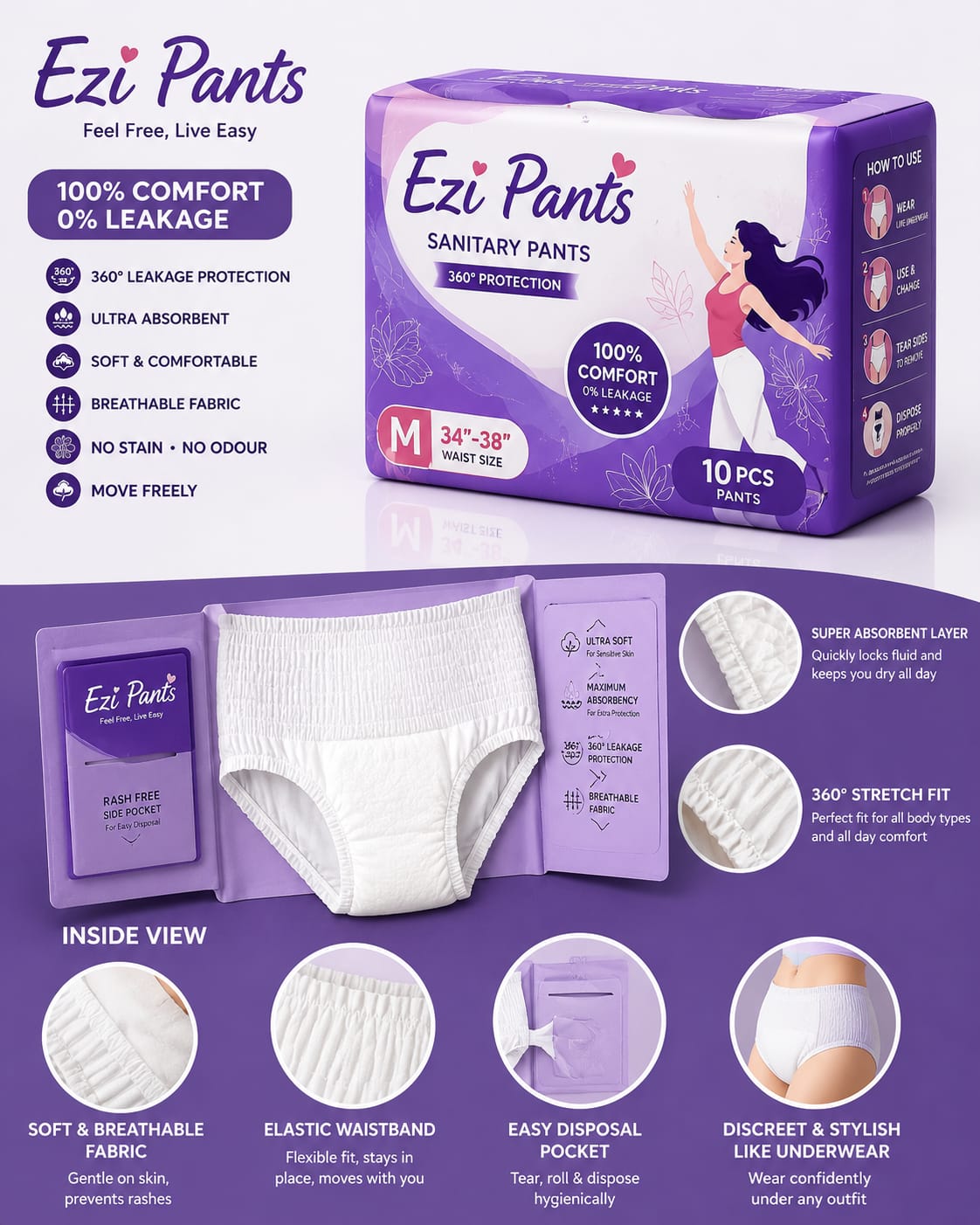 Ezi Pants Sanitary Pants – 360° Leak Protection