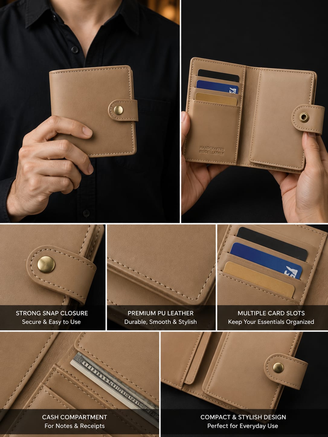 Premium PU Leather Short Wallet