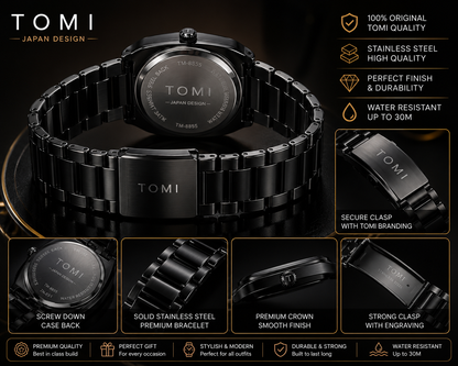 TOMI Premium Black Stainless Steel Watch